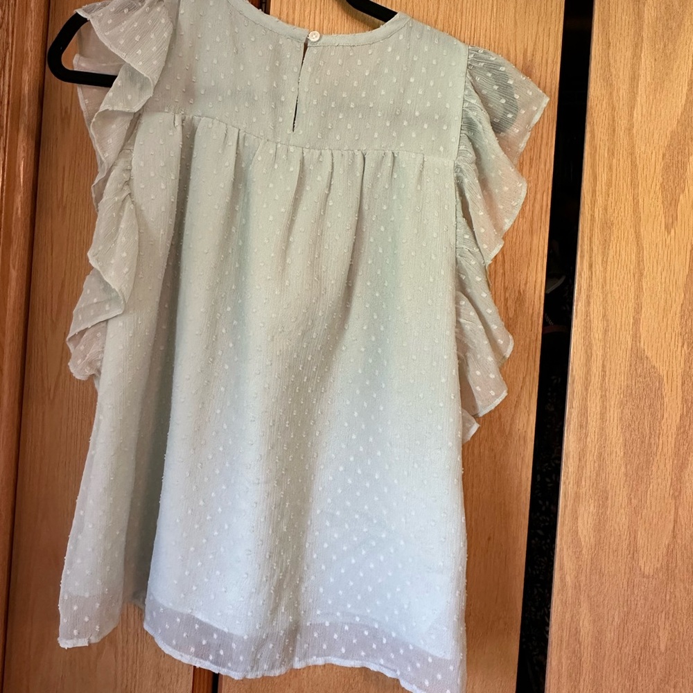 LOFT Light Green Ruffle Blouse - Picture 2 of 5